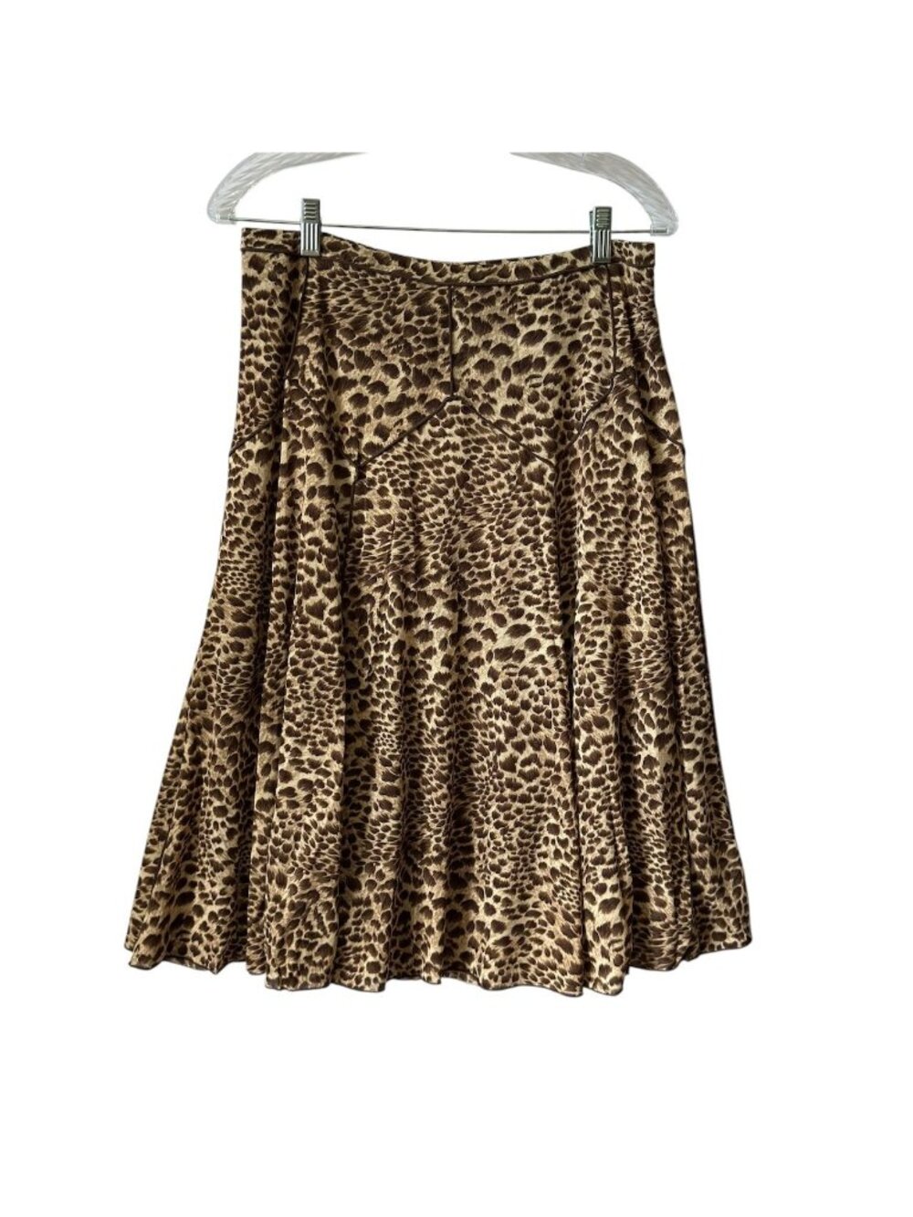 Vtg Jones & Co. L Skirt Womens Animal Print Flared Lined Brown Beige Stretchy